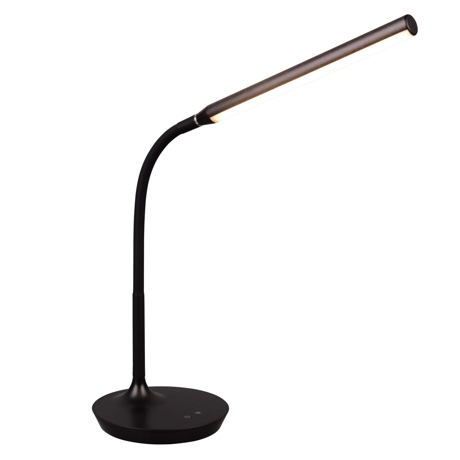 Schwarze LED-Tischleuchte Toro mit flexiblem Arm, ideal als Schreibtischlampe.