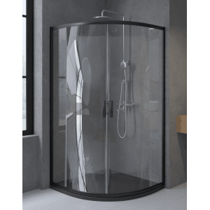 Bad Land Duschkabine Viertelkreis HELA Schwarz 90x90 190 cm Transparent Glas
