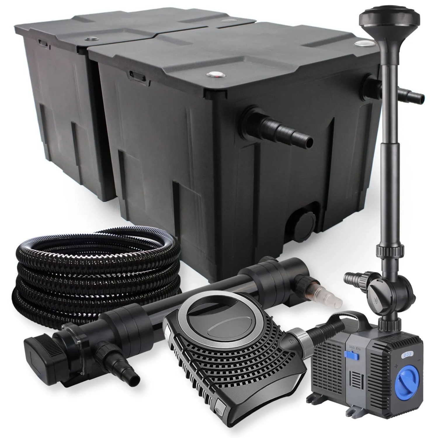 Sunsun 2-Kammer Filter Set 60000L 36W Uvc Teich Klärer Neo10000 80W Pumpe 25M Schlauch