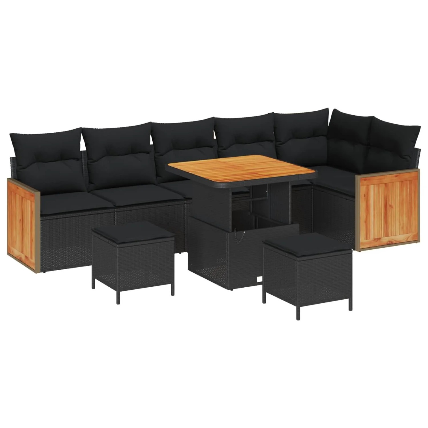 vidaXL Gartensofa-set mit Kissen 9-Tlg Schwarz 3363319