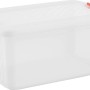 Transparente Aufbewahrungsbox K-Latch L mit Deckel und orangefarbenen Verschlussgriffen.