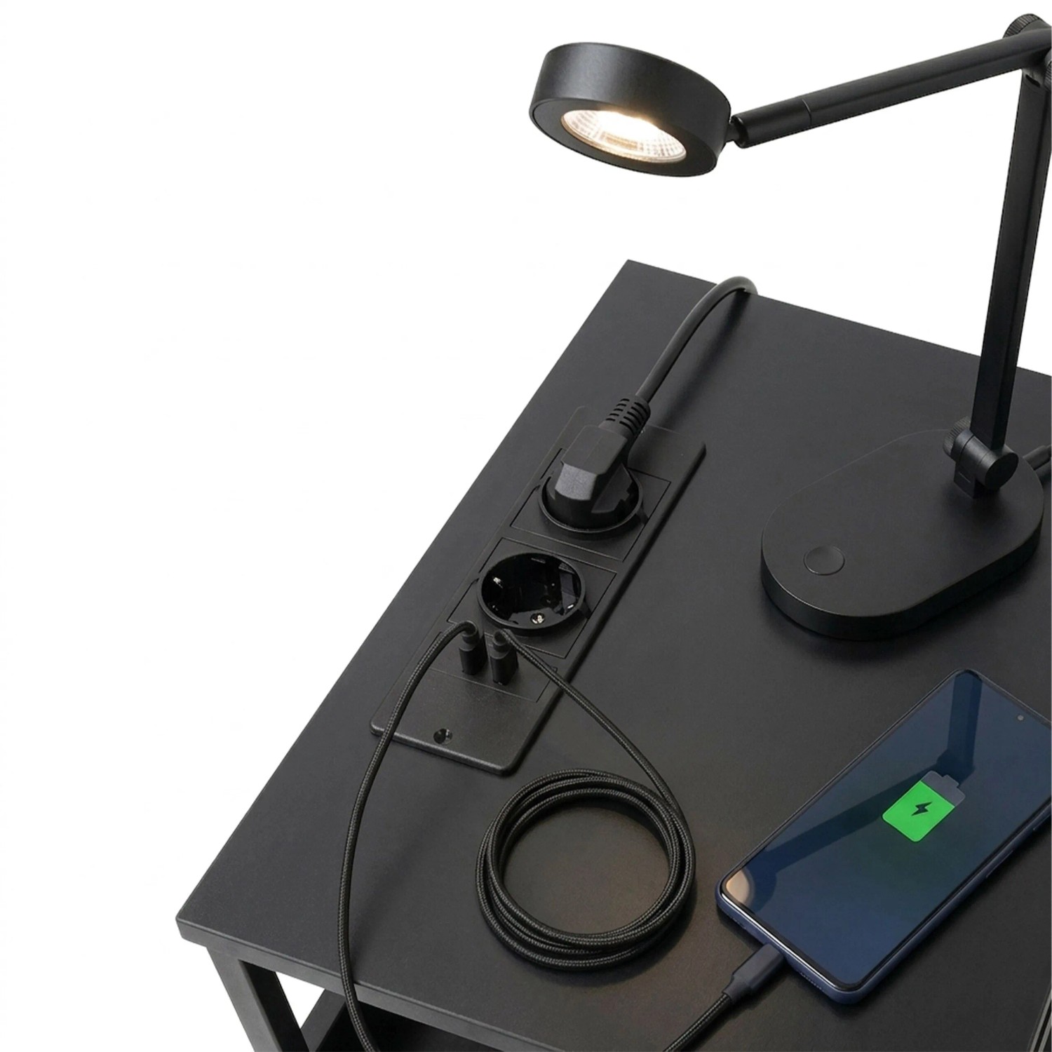 Relaxdays Beistelltisch MDF Eisen Vlies Schwarz LED USB-Anschluss Dimmbar 60 cm x 40 cm x 30 cm_4