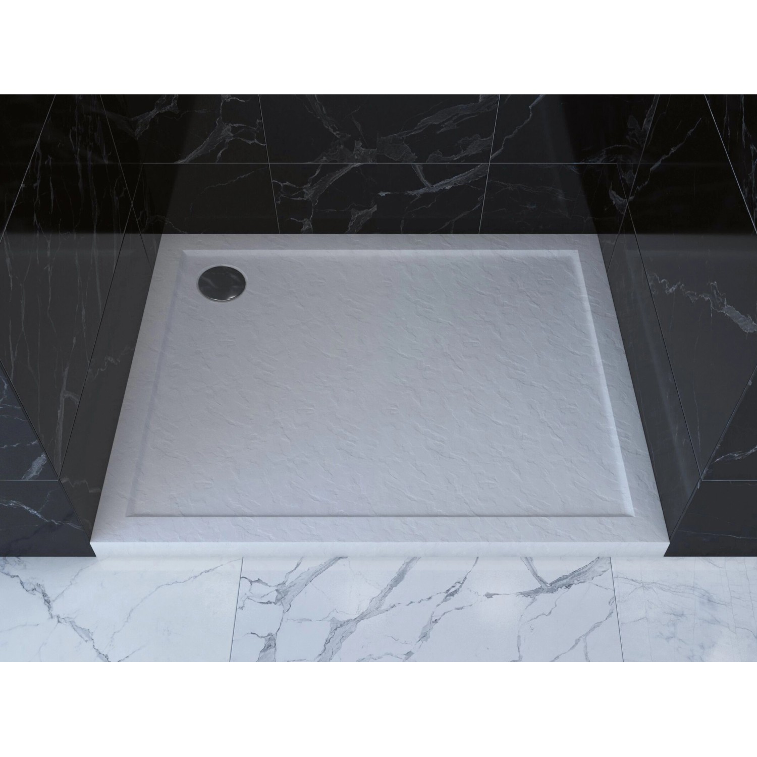 Weiße, rechteckige baliv Duschwanne DW-90.110E in Steinoptik, 90x90 cm.