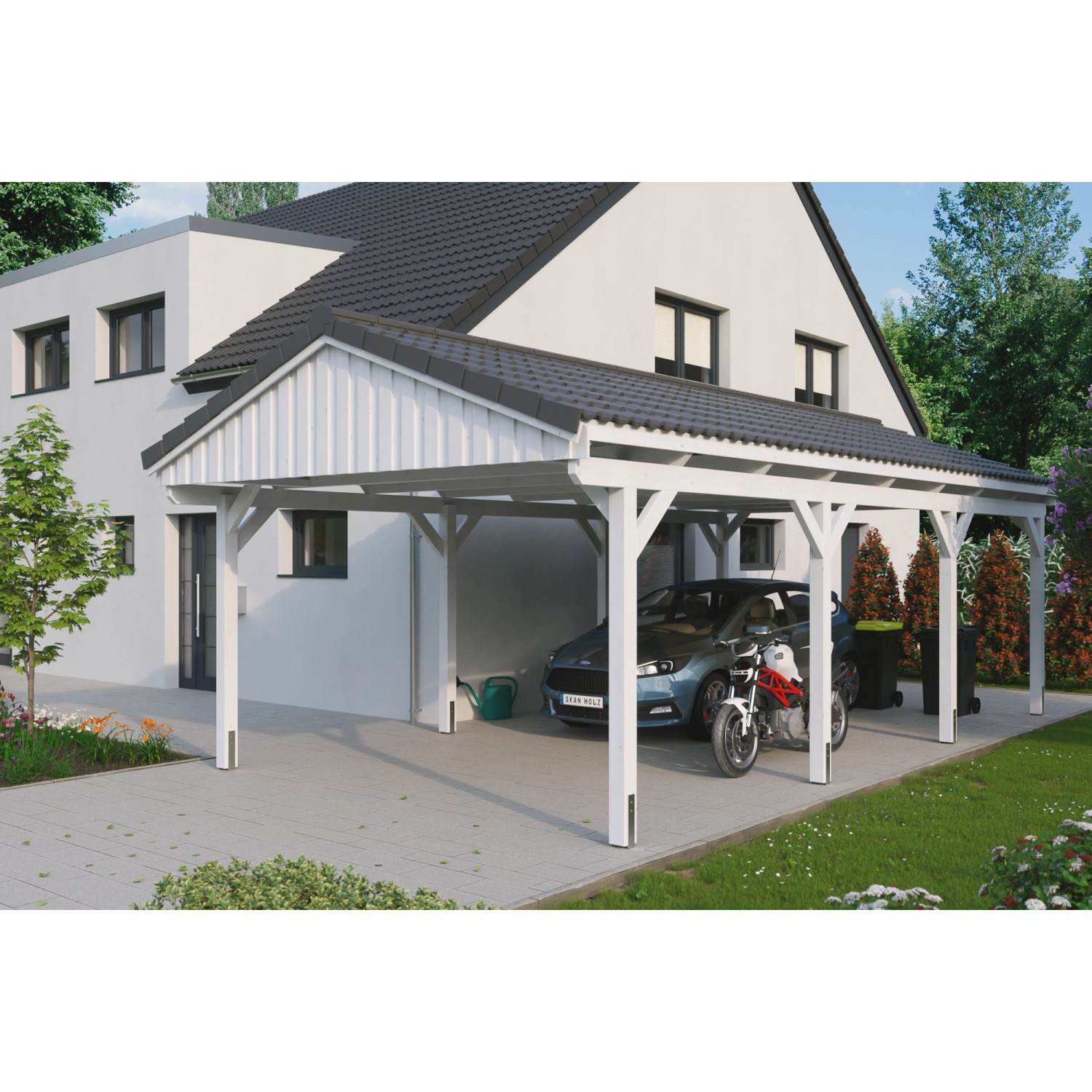 Skan Holz Carport Fichtelberg 423 cm x 808 cm Dachlattung Weiß