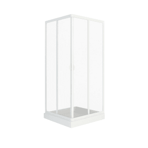 Forte Eckduschkabine Vela 90x90 cm mit Eckeinstieg und weißem Rahmen.