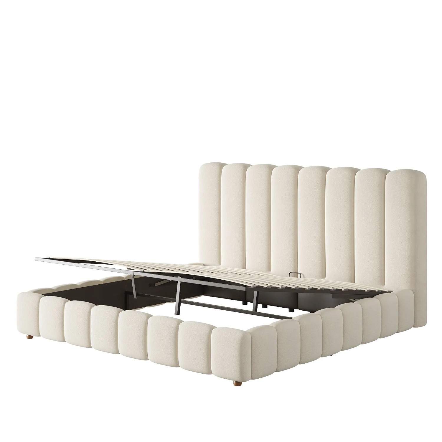 Merax Polsterbett 160 x 200 cm mit Stauraum Lattenrost Samt Beige