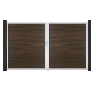 GroJa Solid Steckzaun Tor, DIN links, Walnuss, co-extrudiert, 2-flügelig.