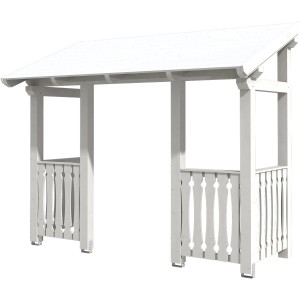 Weißes Skan Holz Haustürvordach Paderborn 6, 336x156 cm, aus lasiertem Fichtenholz.