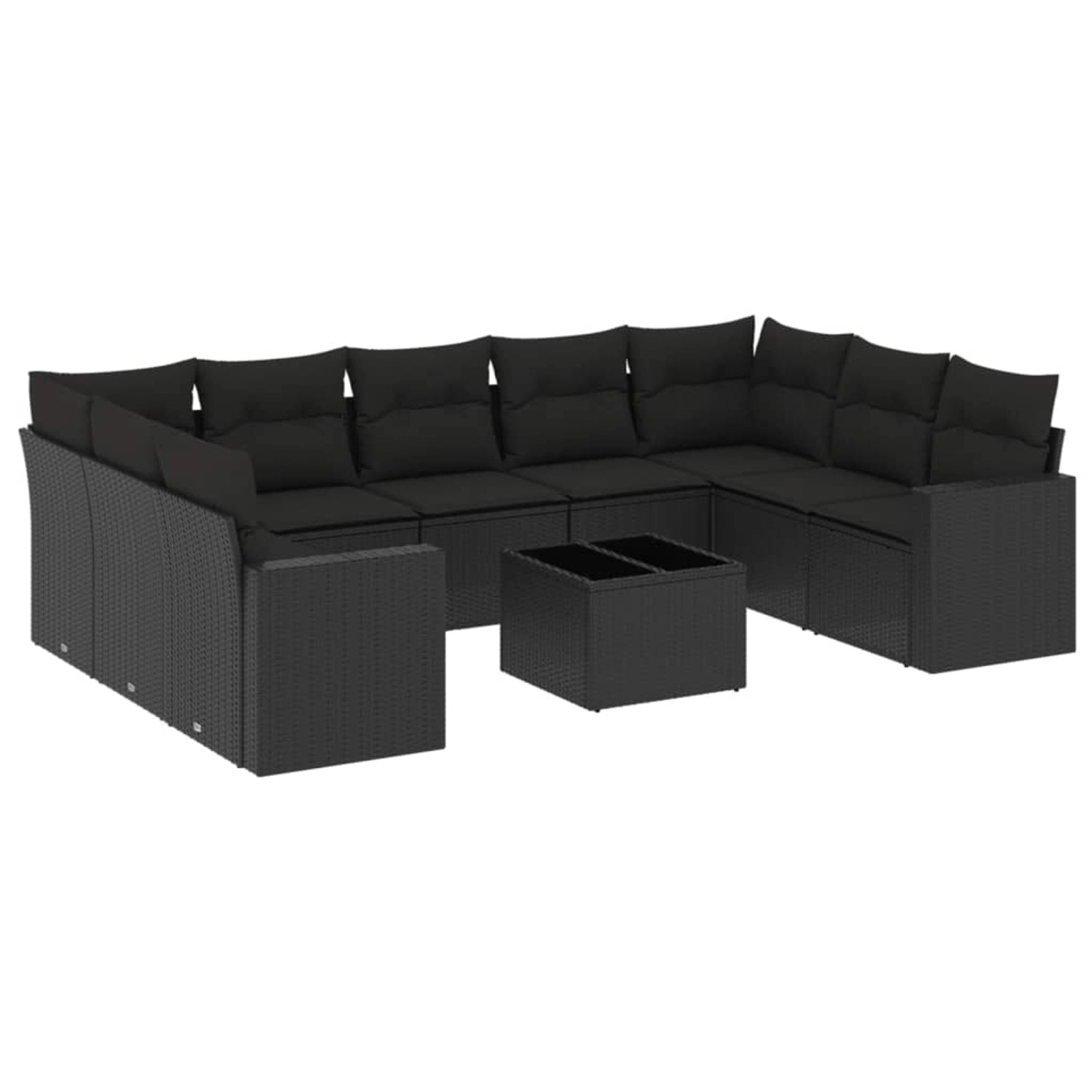 vidaXL 10-Tlg Garten-Sofagarnitur mit Kissen Schwarz Poly Rattan 3219395 günstig online kaufen