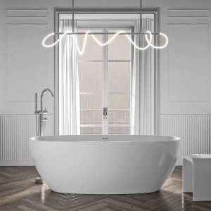 Freistehende, glänzend weiße Acryl Badewanne BELAQUA, 170x80 cm, ovales Design.