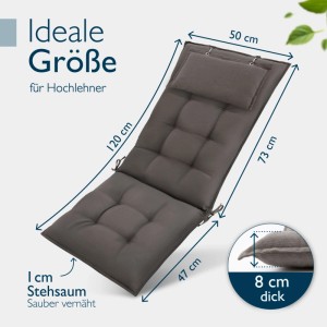 Beautissu 7er Set Sun-HL Hochlehner Auflage 120x50x8cm Taupe