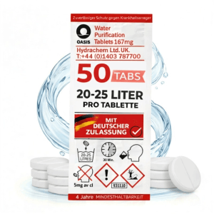 JUNG Oasis Wasseraufbereitung Tabletten 50 Stück für 20-25L pro Tablette, mit deutscher Zulassung, Camping.