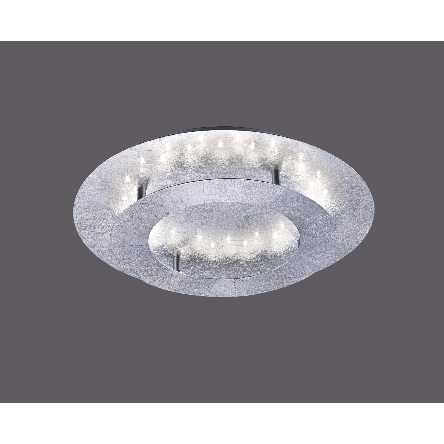 Silberne LED-Deckenleuchte Nevis von Paul Neuhaus, Ø 40 cm.