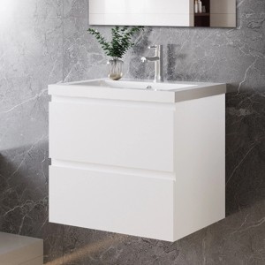 AICA Waschtisch mit Unterschrank, 60 cm, weiß matt, mit zwei Schubladen und Mineralgussbecken.