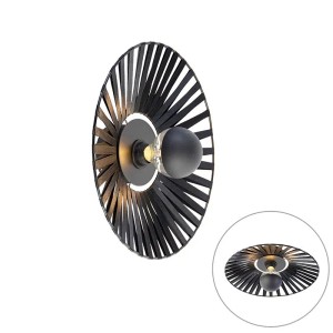 QAZQA Leia Wandleuchte, schwarz, 40 cm. Runde Lampe mit radialen Streben für dekorativen Lichteffekt.