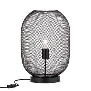 Schwarze Orion Tischleuchte Georgina mit Käfigschirm, eine dekorative Innenleuchte.