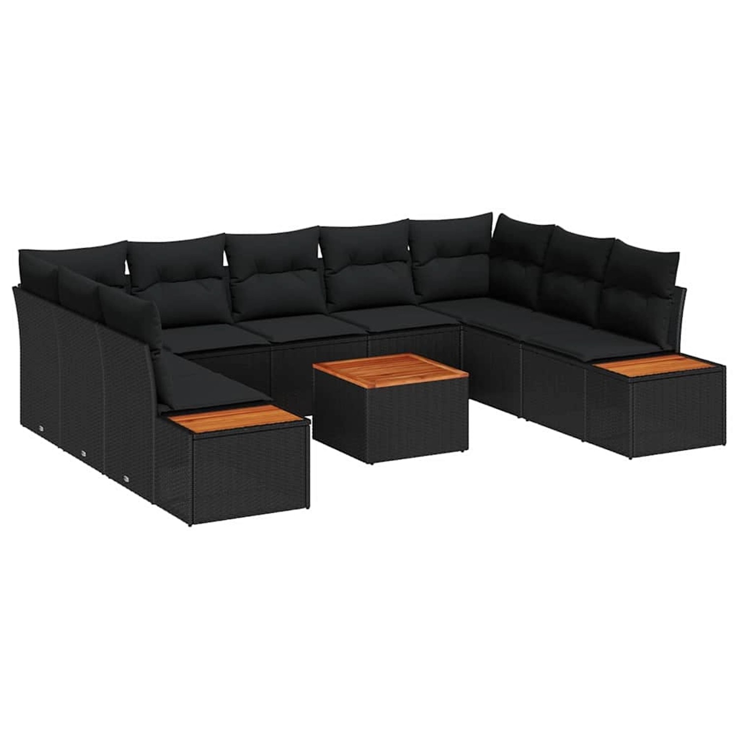 vidaXL 10-Teiliges Garten-Sofaset mit Kissen Schwarz Poly Rattan Akazie 334 günstig online kaufen