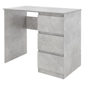 ML-Design Schreibtisch, 90x76x50 cm, Grau-Beton Optik mit hellgrauem, drehbarem Sitzhocker.