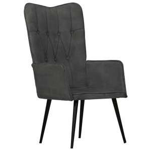 Schwarzer Ohrensessel von vidaXL aus Canvas mit Knopfdesign und schwarzen Füßen.
