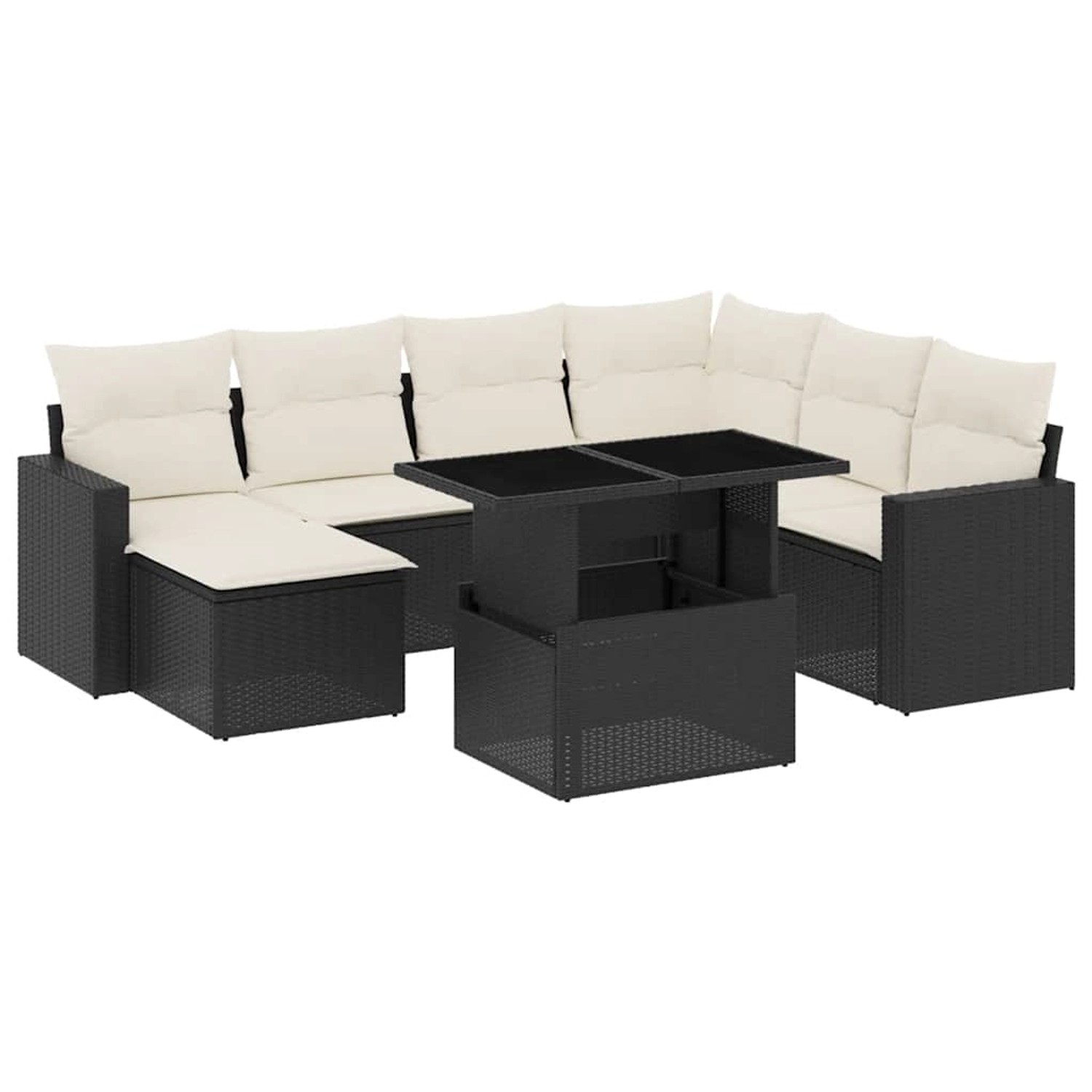 vidaXL 8-Tlg Garten-Sofagarnitur mit Kissen Schwarz Poly Rattan 3267436