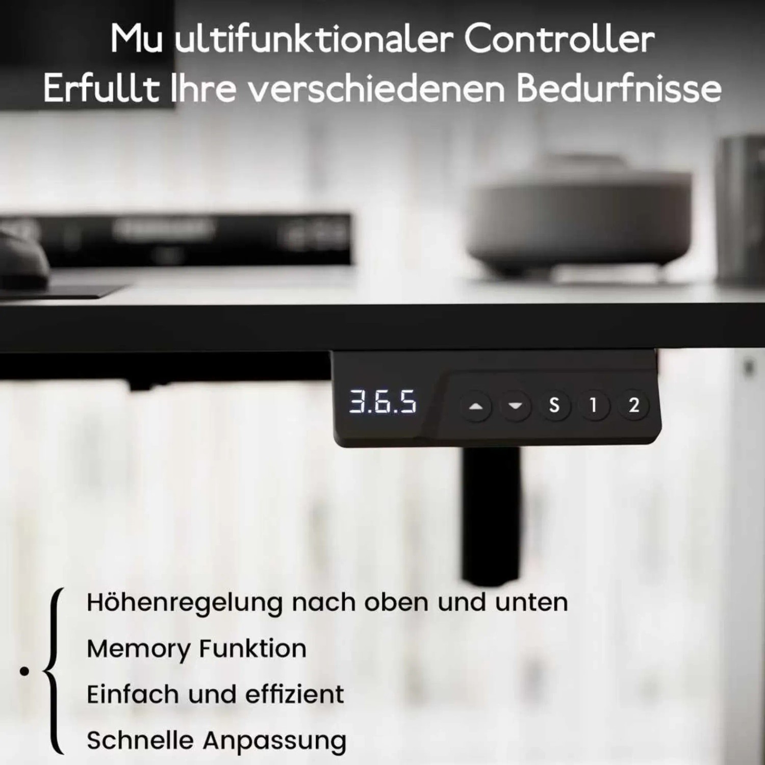 HOMAVO Elektrisch Höhenverstellbarer Schreibtisch 140x60cm mit Memory Funktion Anti Kollisions System Sitzerinnerung Schwarz_7