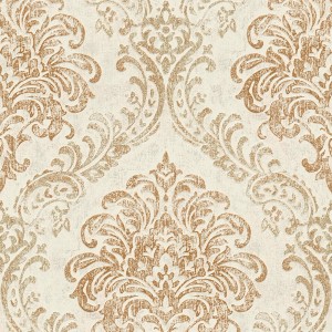 Vliestapete in Weiß und Gold mit Barockmuster im Vintage Shabby Chic Stil.