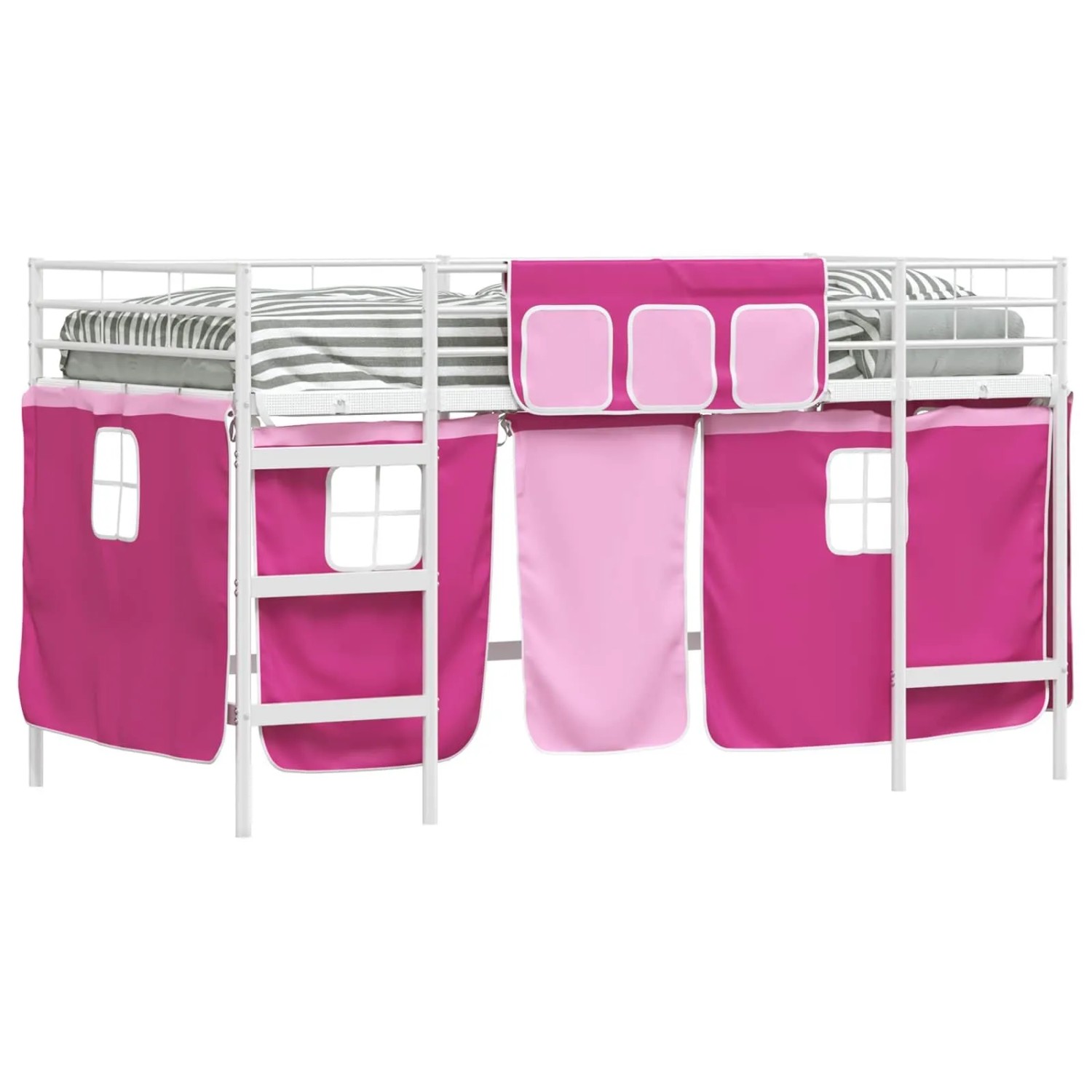 vidaXL Kinder Loft Bettgestell mit Vorhängen Weiß und Rosa 90 x 200 cm 4202 günstig online kaufen