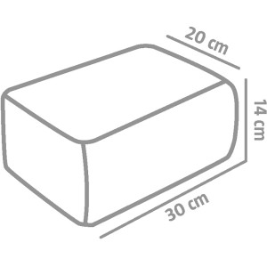 Skizze eines grauen EHL Mauersteins Verona Antik (30x20x14 cm) mit Maßangaben.