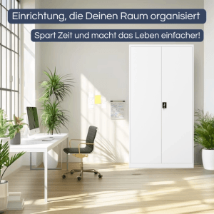 Weißer DELUKE Aktenschrank (220x115x40cm) im Büro. Abschließbarer Metallschrank mit 6 Ebenen.