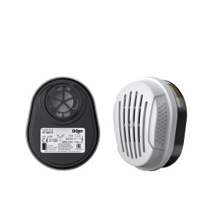 Dräger A2P3 R D Kombinationsfilter, 2er-Set, für Atemschutzmasken, weiß und schwarz.