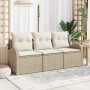 Beiges 3-tlg. vidaXL Garten-Sofa-Set aus Poly Rattan mit Kissen für Terrasse und Garten.