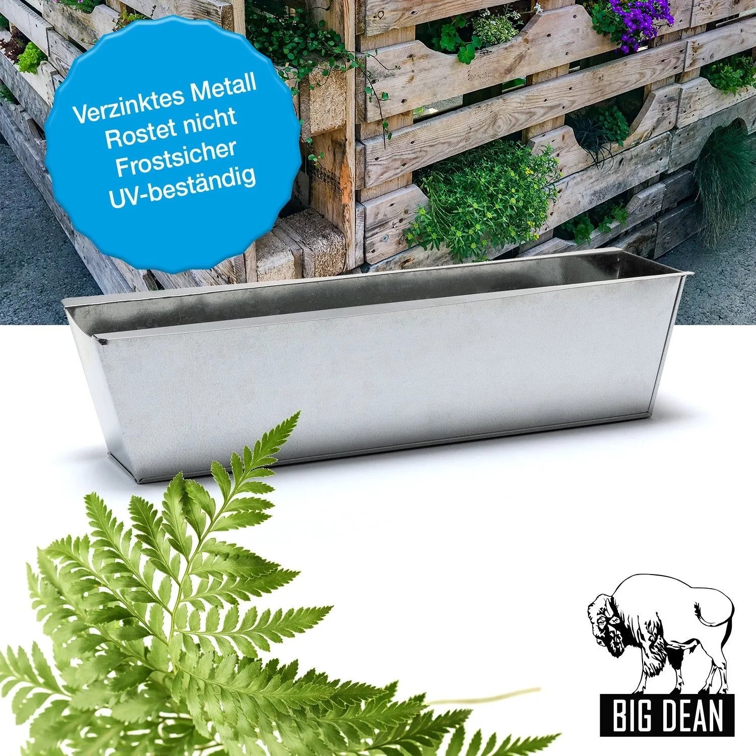 BigDean 10er Set Zink Paletten Blumenkästen Einsatz 38cm Groß Silber Aus Metall Verzinkt Zinkkasten Pflanzkasten Balkonkasten Blumentopf Für_8
