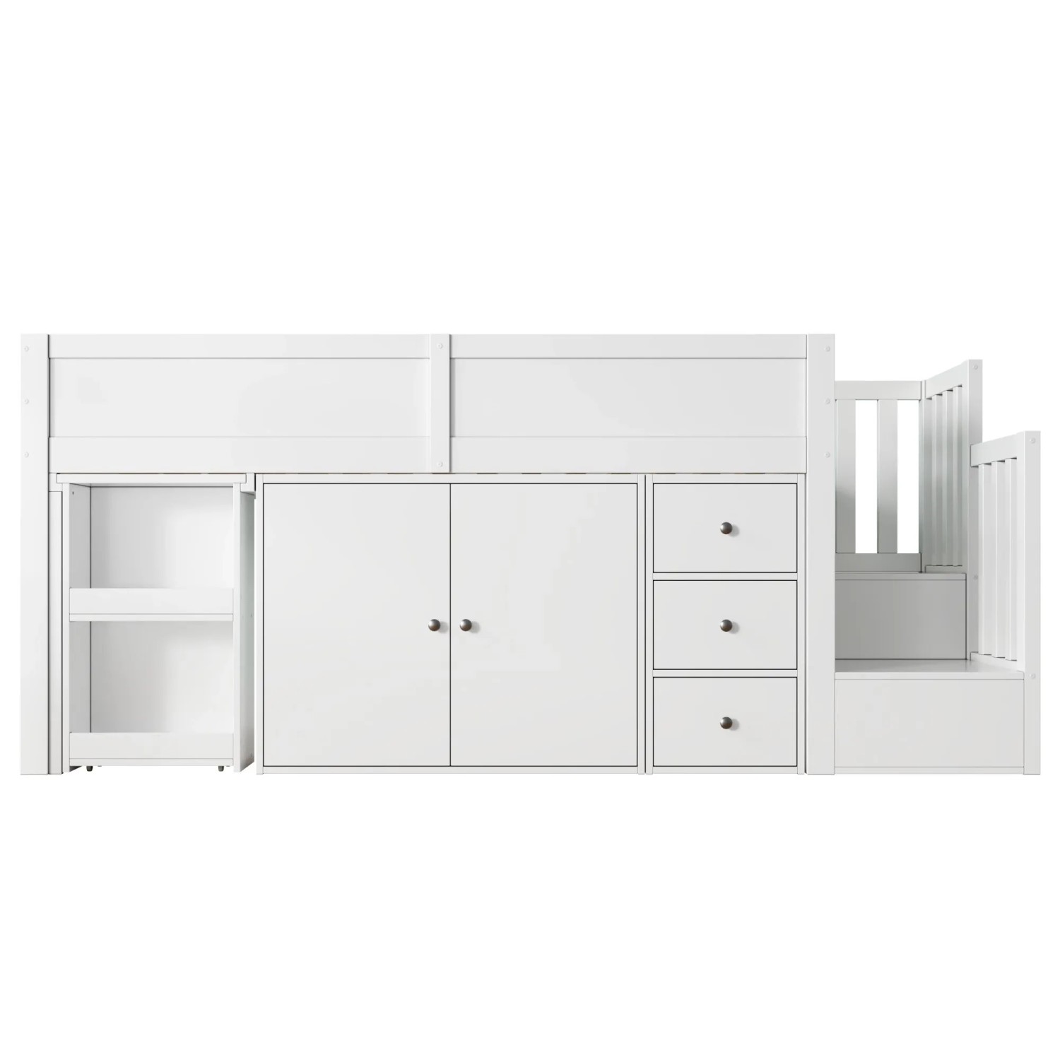 okwish Kinder Hochbett 90x200cm mit Schreibtisch Schrank und Treppenschrank Weiß ohne Matratze