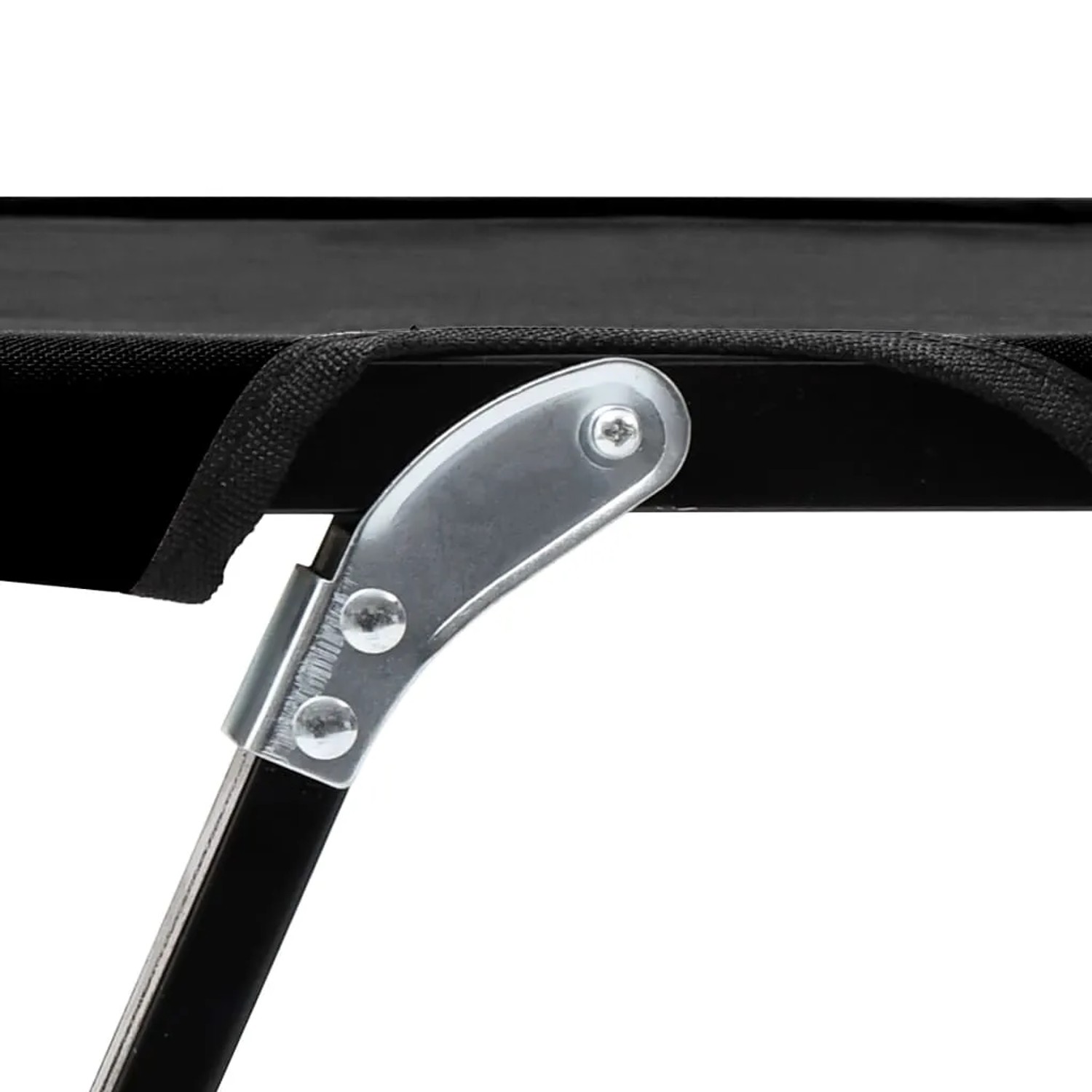 Detailansicht: Schwarze vidaXL Doppelliege, klappbar, mit Stahlrahmen. Sonnenliege für Camping und Garten.