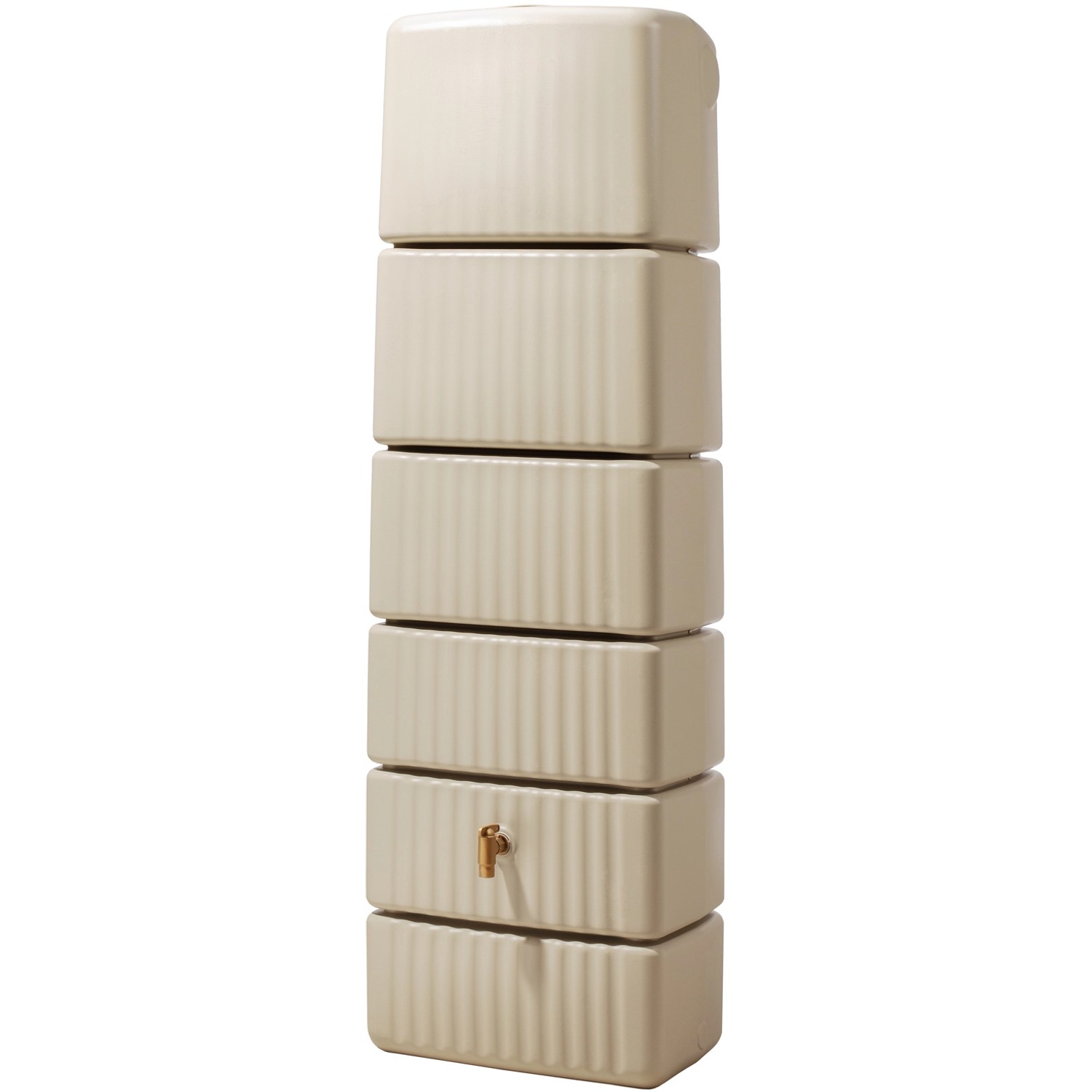 4rain Slim Regenwassertank in Sandbeige, 330 l, mit Auslaufhahn und Windsicherung.