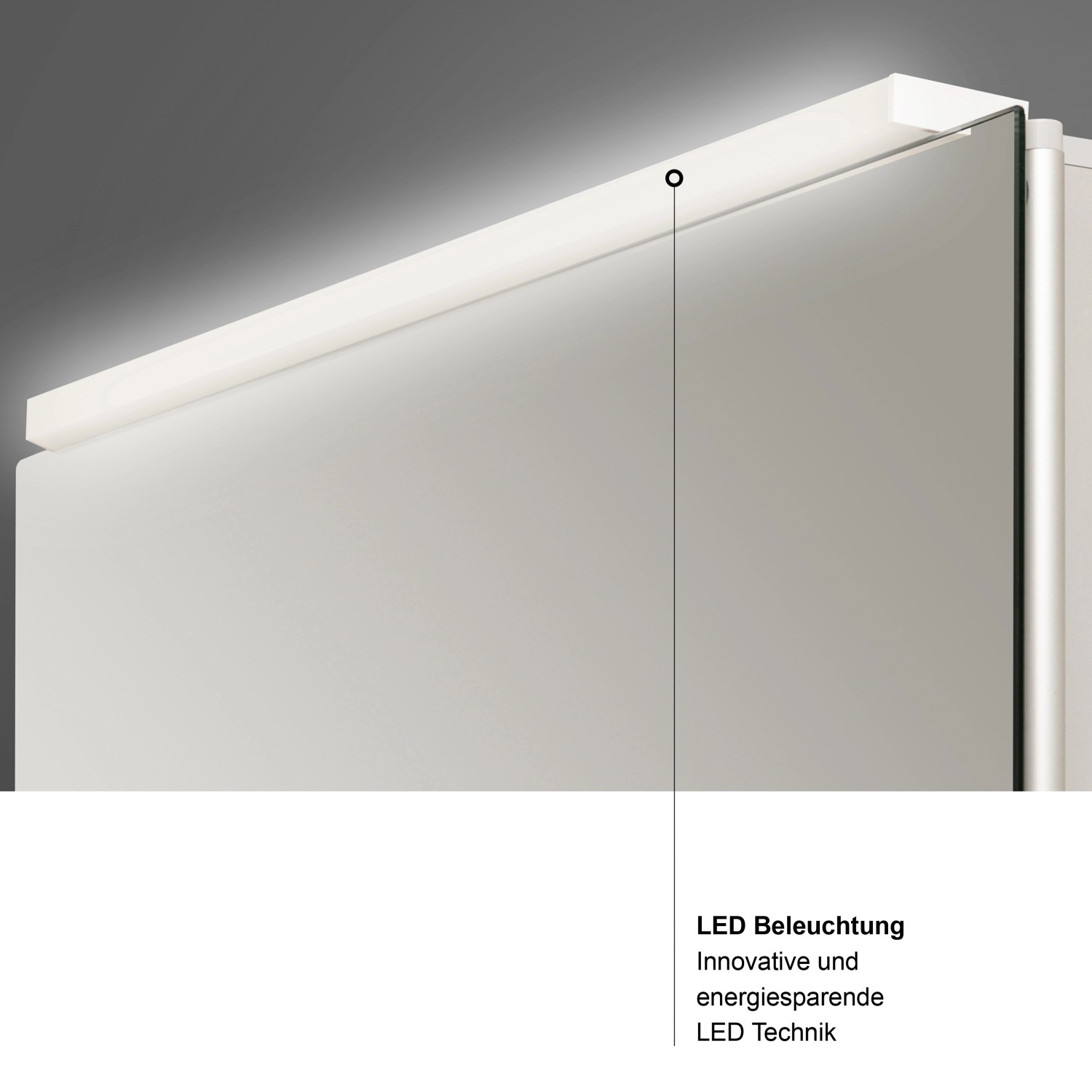 Detailaufnahme: DSK Spiegelschrank Aluminio Vegas mit LED-Beleuchtung.