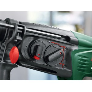 Detailaufnahme des Bosch Bohrhammers PBH 3000-2 FRE, Fokus auf Bedienelemente.