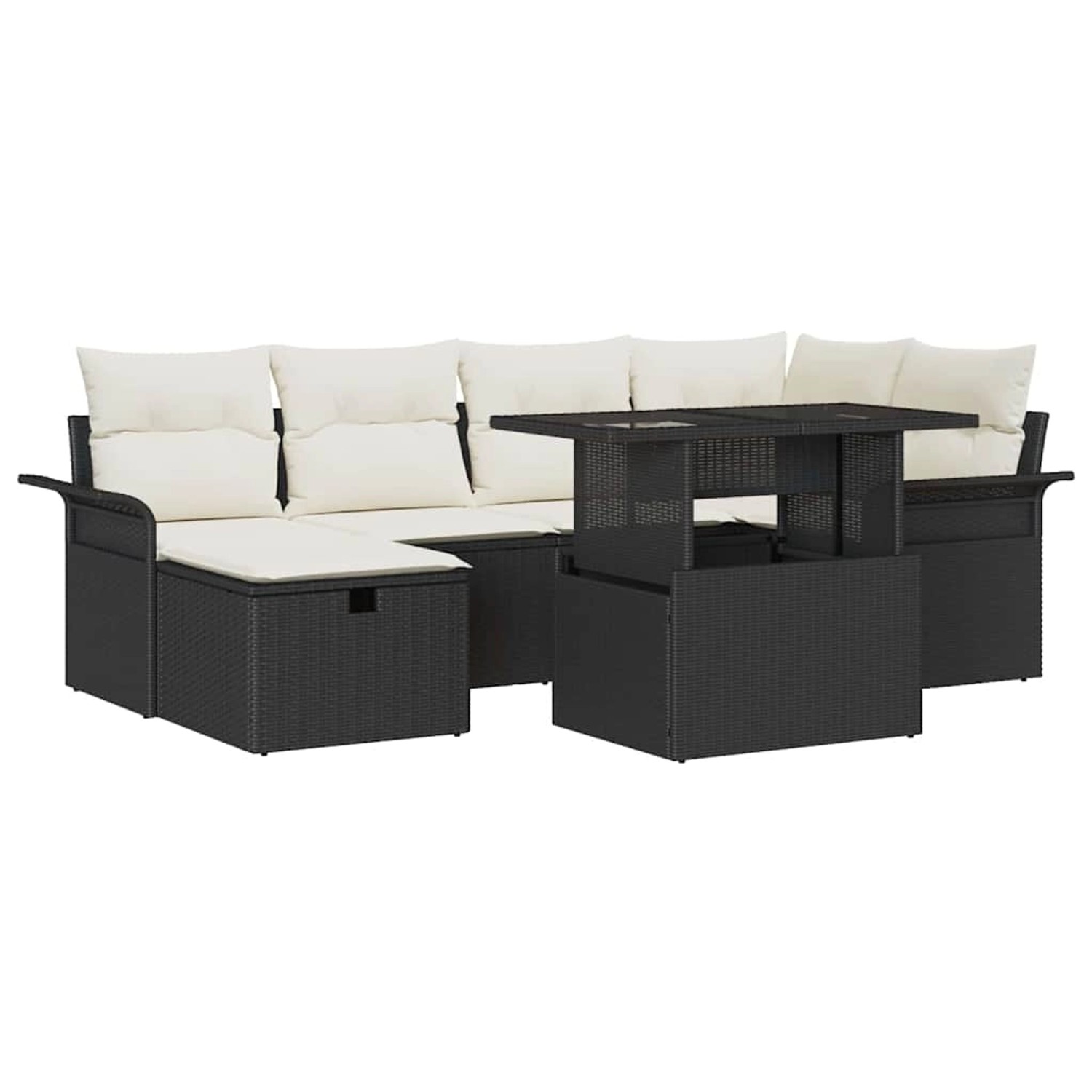 vidaXL Garten-Sofa-Set mit Kissen 7-Tlg Schwarz Poly Rattan 3361006 günstig online kaufen