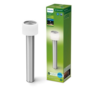 Philips Ultra-Efficient Otis LED-Sockelleuchte aus Edelstahl, Nahansicht.