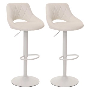 PROREGAL 2er-Set Barhocker Gepolstert Mit Lehne Sitzhöhe 60-82cm Fußablage Drehbar Kunstleder Metall Weiß Barstuhl Tresenhocker