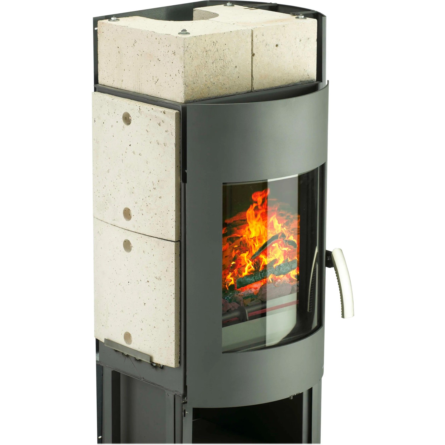 Wamsler Atlas Kaminofen, Stahl grau, 8 kW, mit Feuerraum und Verkleidung.