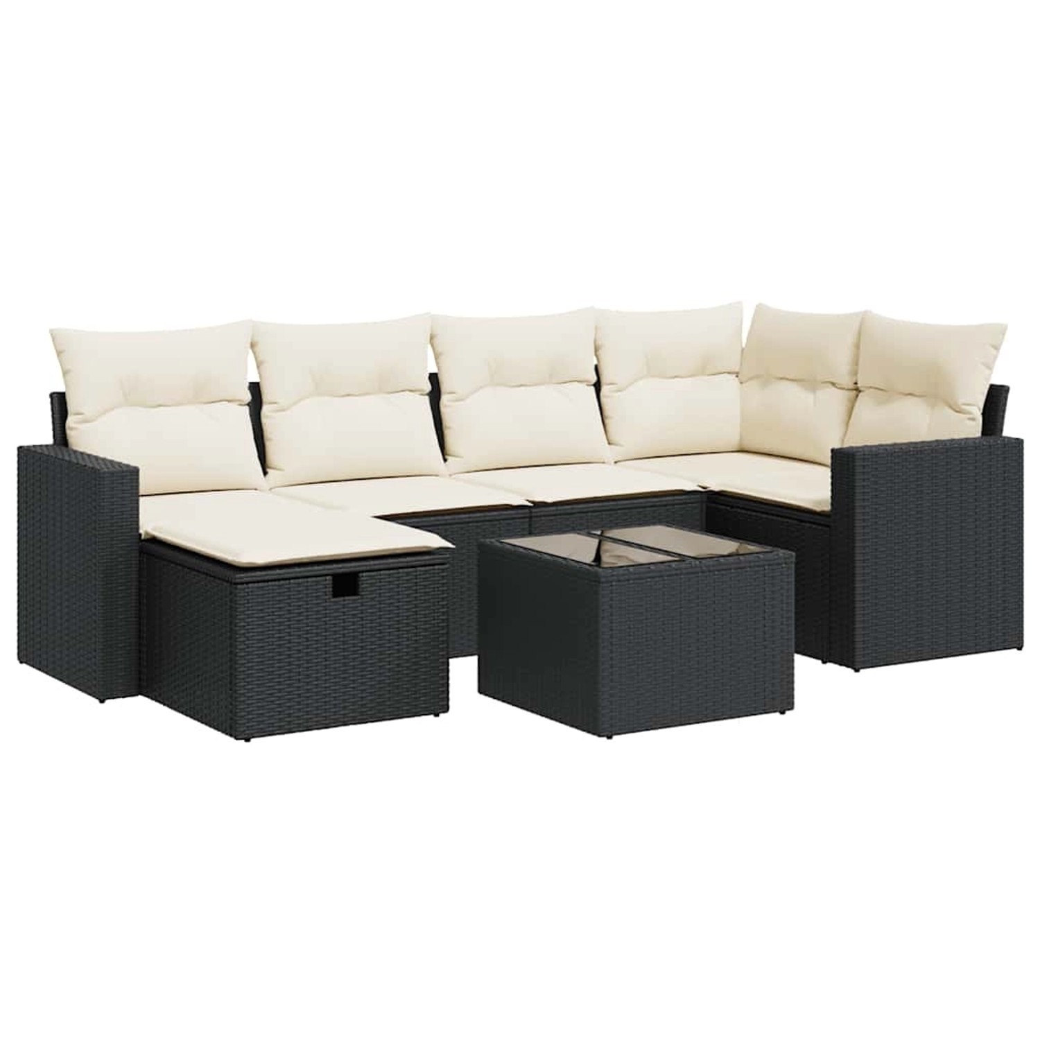 vidaXL 7-Tlg Garten-Sofagarnitur mit Kissen Schwarz Poly Rattan 3325392 günstig online kaufen