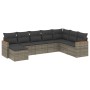 Graue 8-tlg. vidaXL Garten-Sofagarnitur aus Polyrattan mit Kissen, bestehend aus Sofas, Hockern und Kissen.