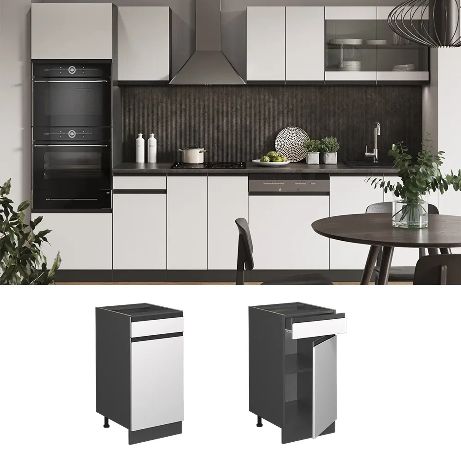 Vicco Küchenunterschrank R-Line, Schubladen, Weiß/Anthrazit, 40 cm. Küchenschrank für mehr Stauraum.