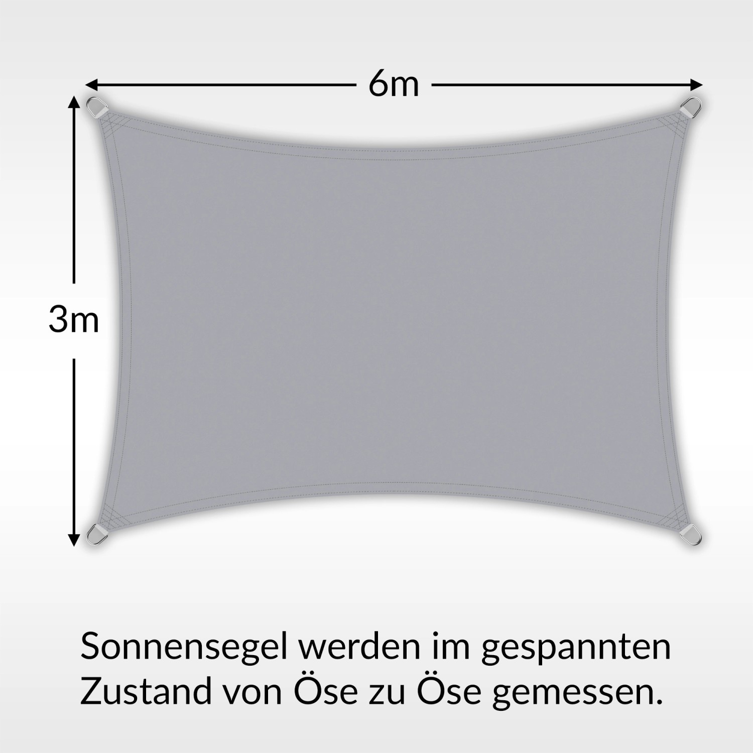 Rechteckiges, hellgraues Toldoro Sonnensegel 6x3m aus PES mit UV-Schutz für Terrasse und Garten.