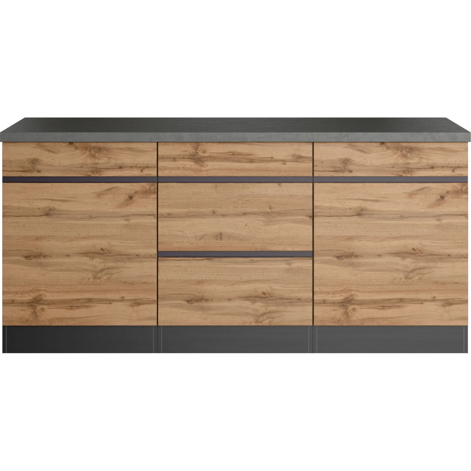 Held Möbel Küchenunterschrank Turin, 180 cm, Wotaneiche/Graphit, mit Schubladen und Türen.