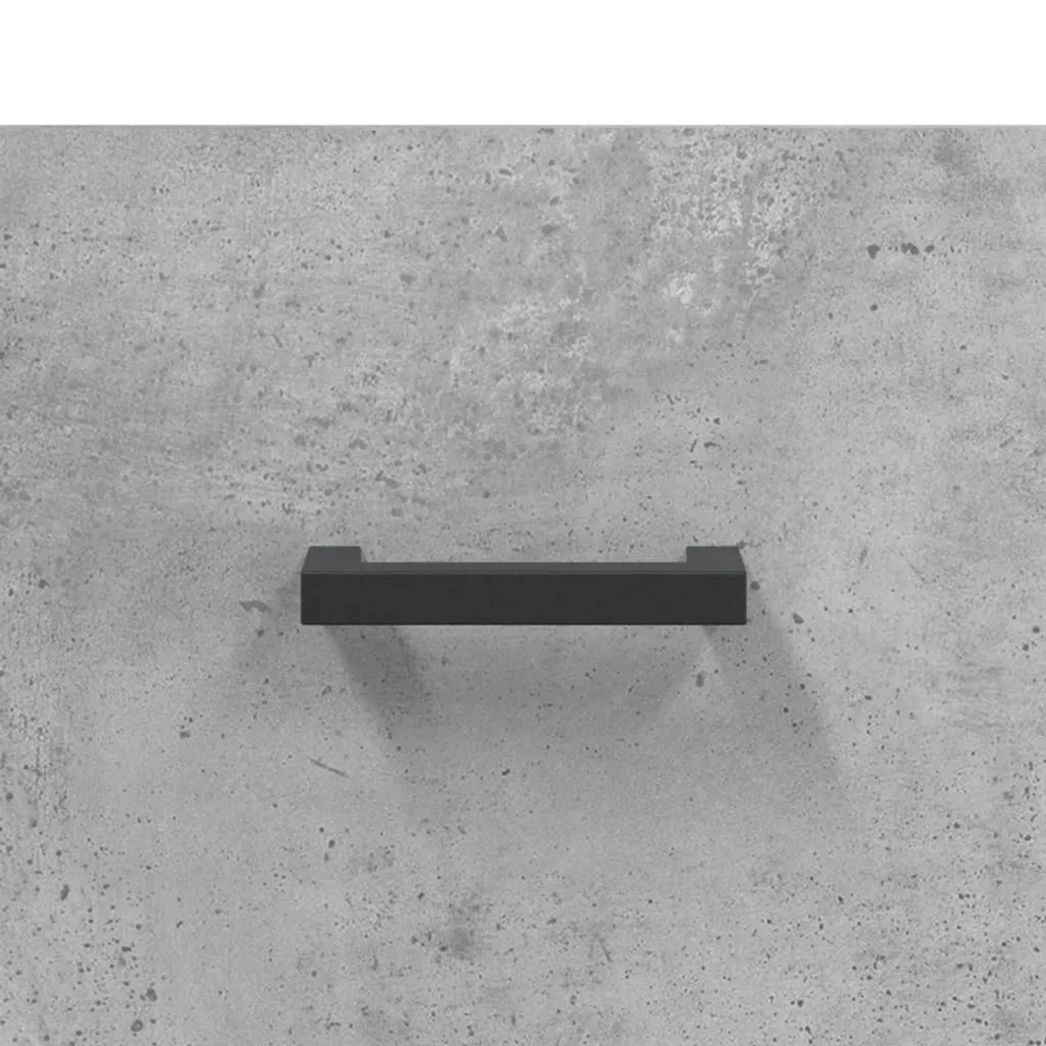 Detailansicht: Betongrauer Couchtisch mit Schublade und schwarzem Griff.