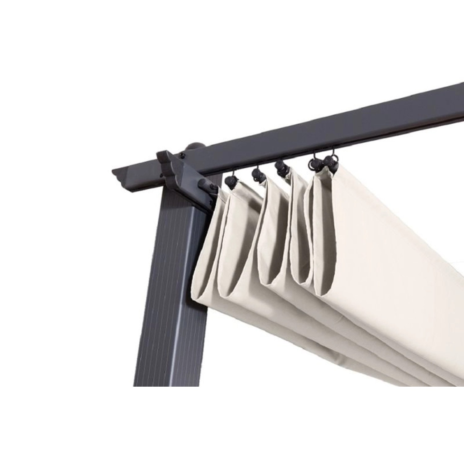 Detailaufnahme: Anthrazitfarbener Jet-Line Pavillon Luxor mit beigem Schiebedach.