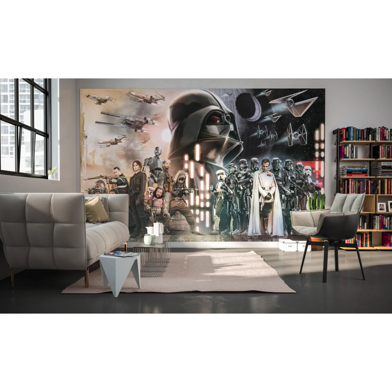 Komar Vlies Fototapete Star Wars Collage (400x250cm) im Wohnzimmer.