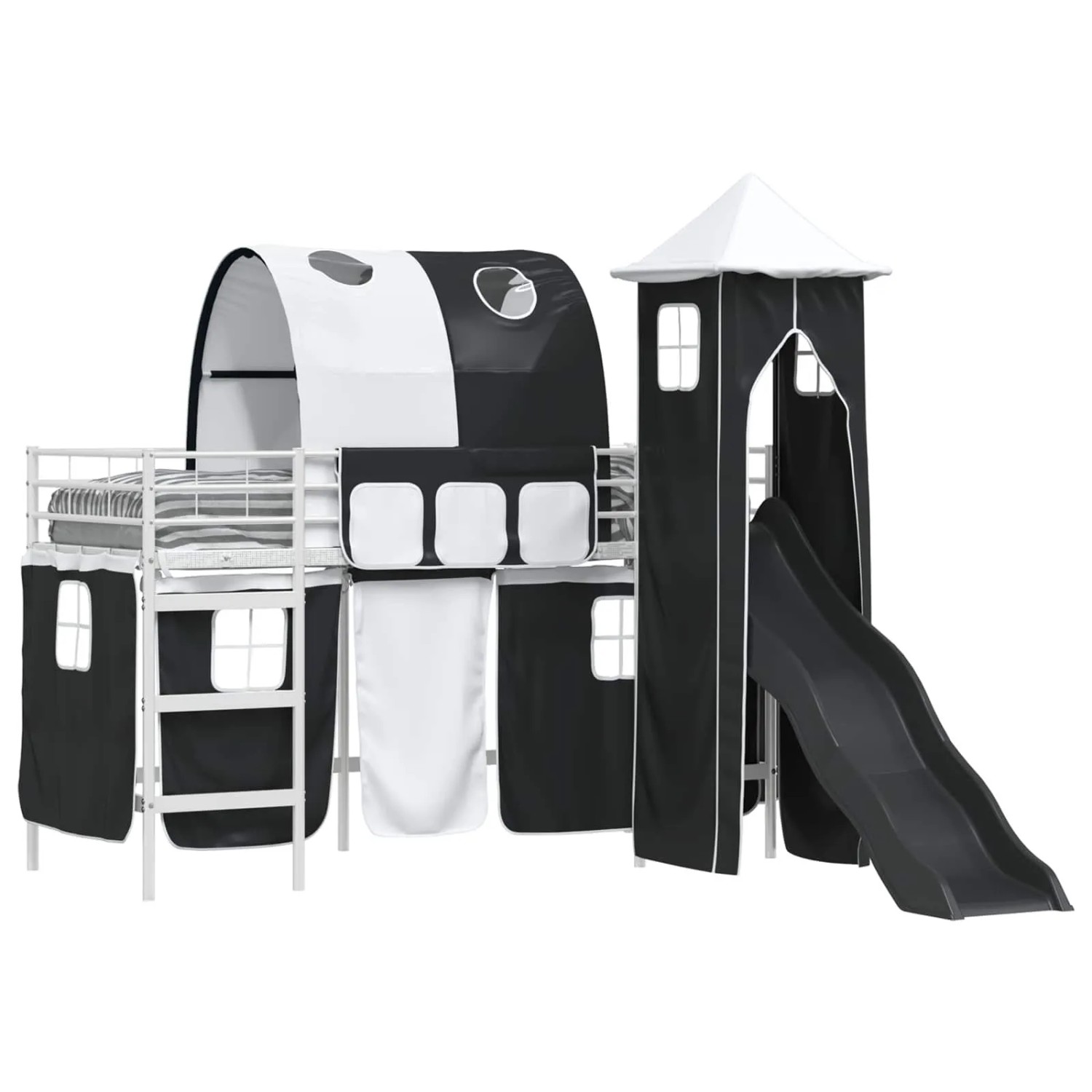 vidaXL Kinderloftbett Weiß und Schwarz 90 x 190 cm Metall 42020894